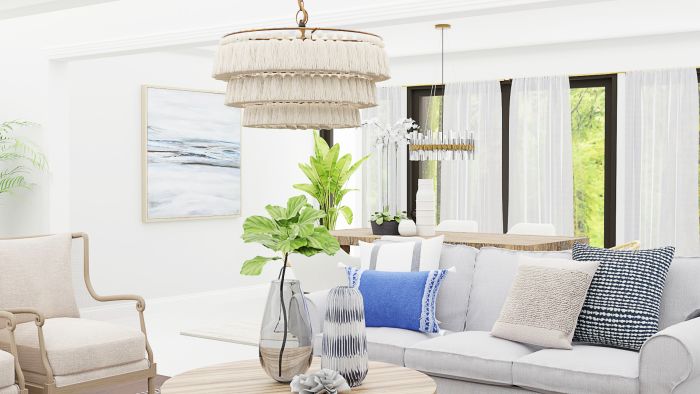 Light Fabrics and Spring Textiles: Transitional Coastal Living Room Design View 3 By Spacejoy
