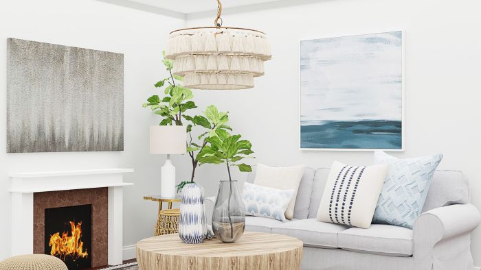 Light Fabrics and Spring Textiles: Transitional Coastal Living Room Design View 4 By Spacejoy