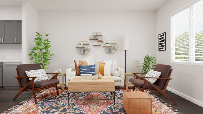 A Statement Rug: Urban Boho Living Room Design View 3 By Spacejoy