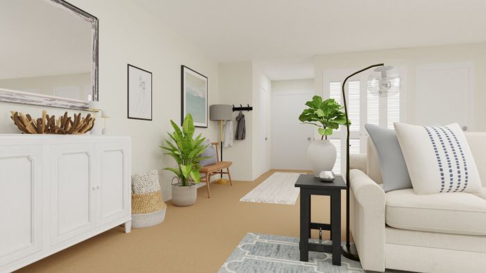Beachy Vibes: Transitional Coastal Living Room Design View 3 By Spacejoy