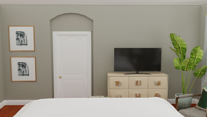 Statement Wallpaper: Glam Transitional Bedroom Design View 2 By Spacejoy