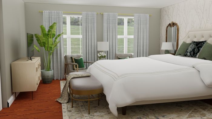 Statement Wallpaper: Glam Transitional Bedroom Design View 3 By Spacejoy