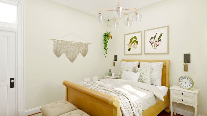 Floral Artwork: Glam Transitional Bedroom Design View 2 By Spacejoy