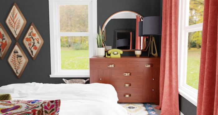 Black & Grapefruit: Eclectic Transitional Bedroom Design View 2 By Spacejoy