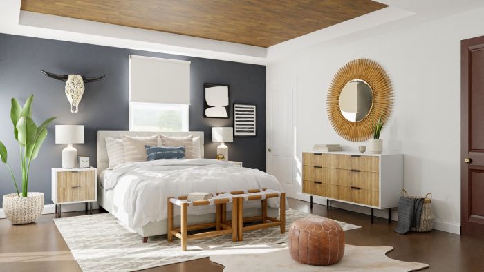 Warm Woods: Mid Century Boho Bedroom Design View 3 By Spacejoy