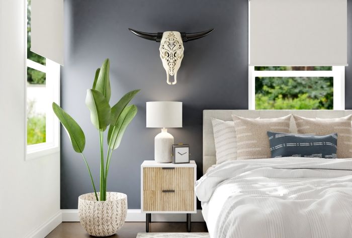 Warm Woods: Mid Century Boho Bedroom Design View 2 By Spacejoy