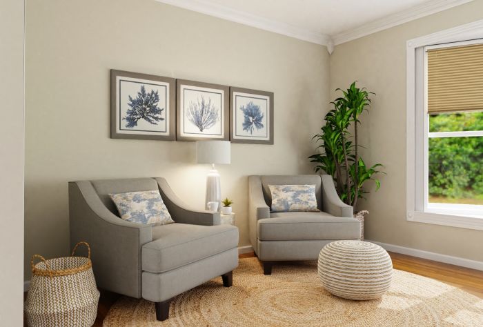 Private Reading Nook: Coastal Transitional Living Room Design View 2 By Spacejoy