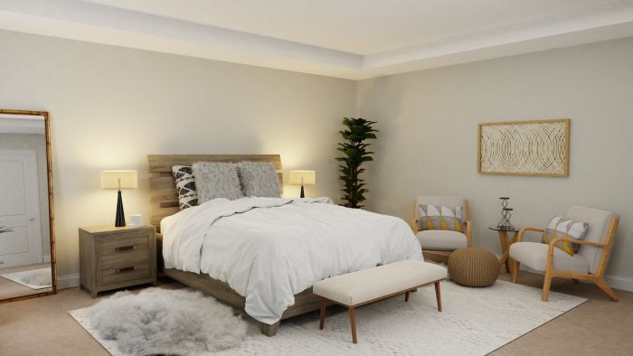 Natural Wood Textures: Mid-Century Rustic Bedroom Design View 3 By Spacejoy