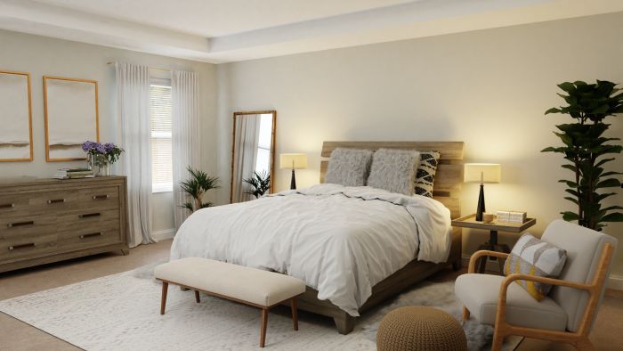 Natural Wood Textures: Mid-Century Rustic Bedroom Design View 4 By Spacejoy