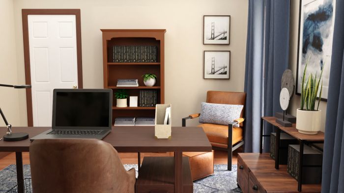 Dark Wood Tones: Modern Rustic Home Office Design View 3 By Spacejoy