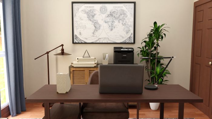 Dark Wood Tones: Modern Rustic Home Office Design View 4 By Spacejoy