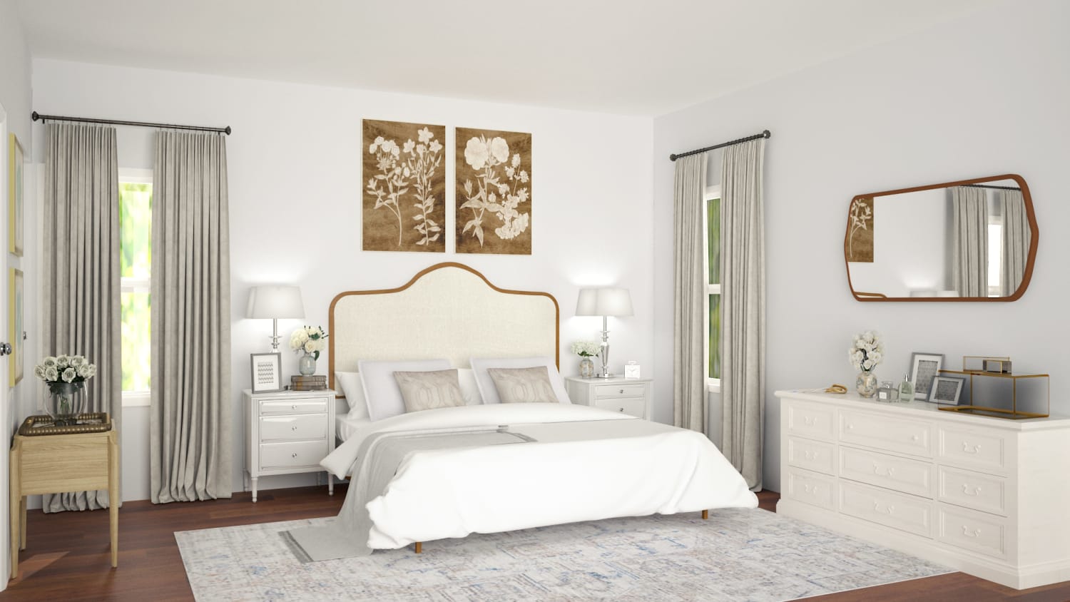 Airy Color Palette: French Country Bedroom Design By Spacejoy