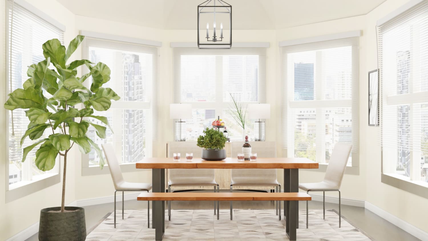 Airy Tones: Urban Farmhouse Dining Room Design By Spacejoy