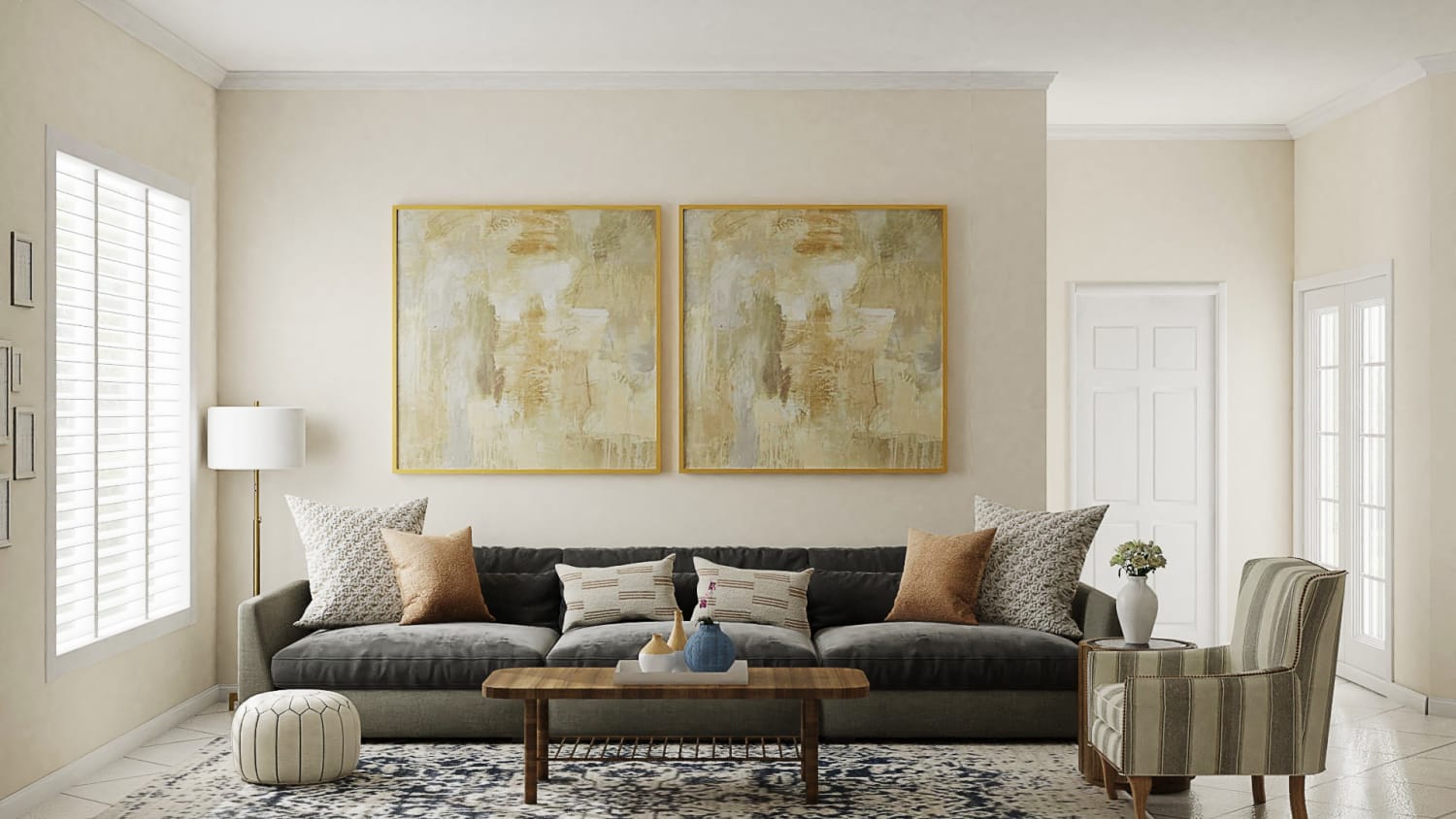 Modern Traditional Living Room with Statement Art Design By Spacejoy