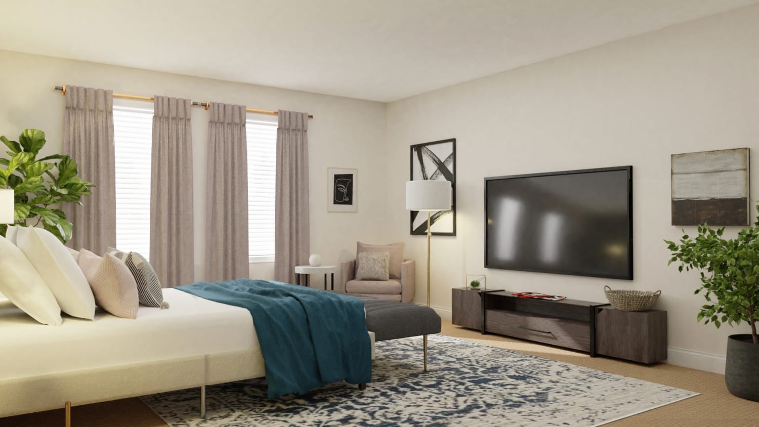 Gray, Whites and Clean Lines: Modern Transitional Bedroom Design By Spacejoy