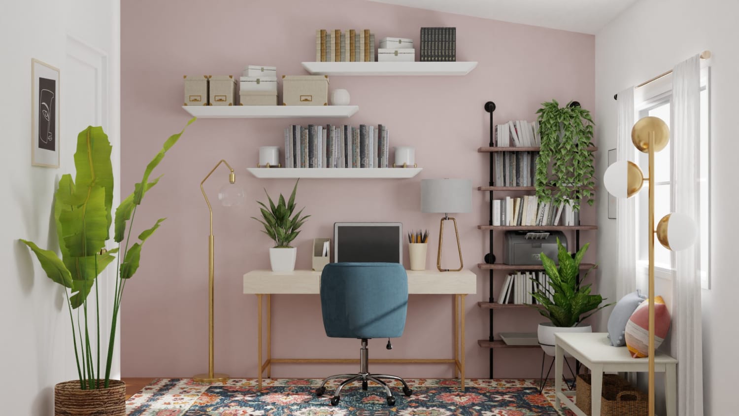 Extra Storage Space: Elegant Eclectic Office Design By Spacejoy