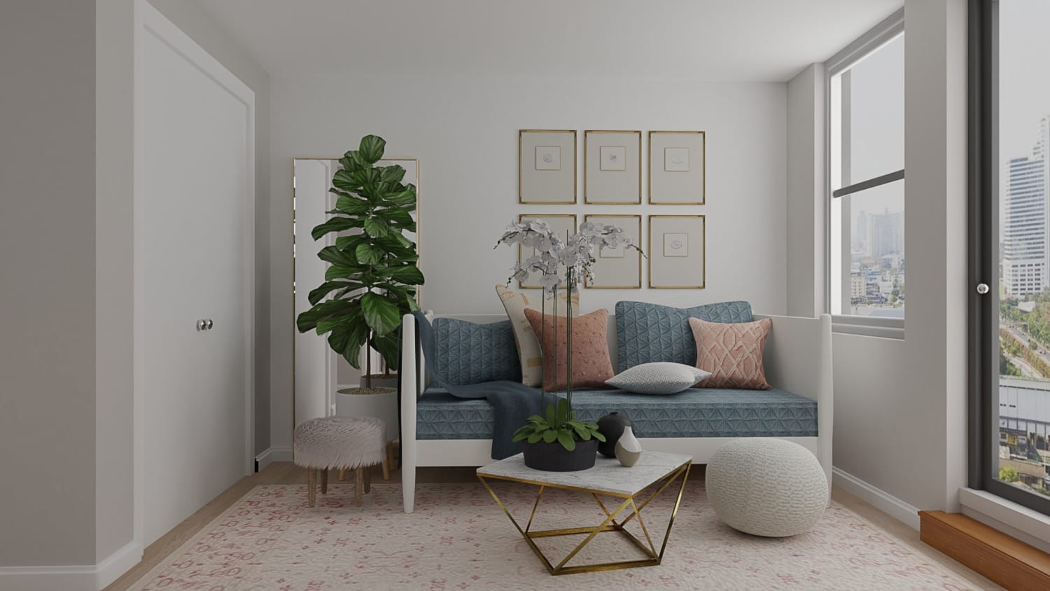 Pops of Color Tiny Studio: Modern Glam Design By Spacejoy