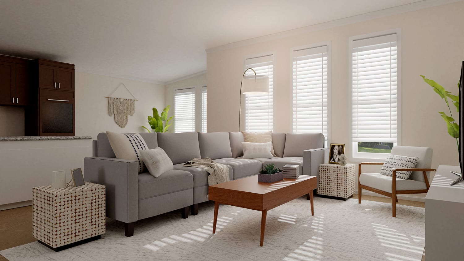 Extra Storage: Mid-Century Contemporary Living Room Design By Spacejoy