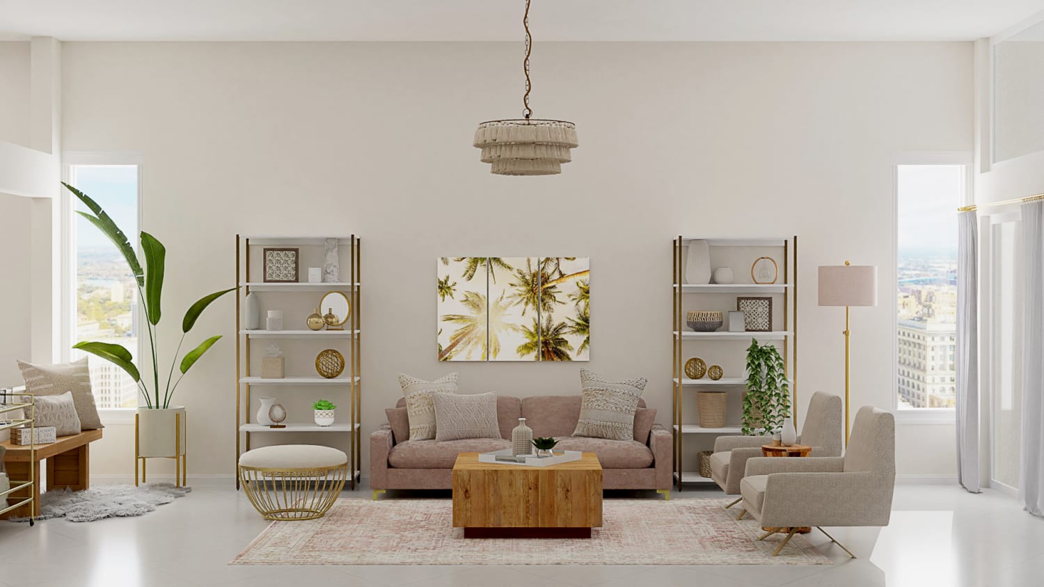 Light and Airy Pastel Accents: Mid-Century Glam Living Room Design By Spacejoy