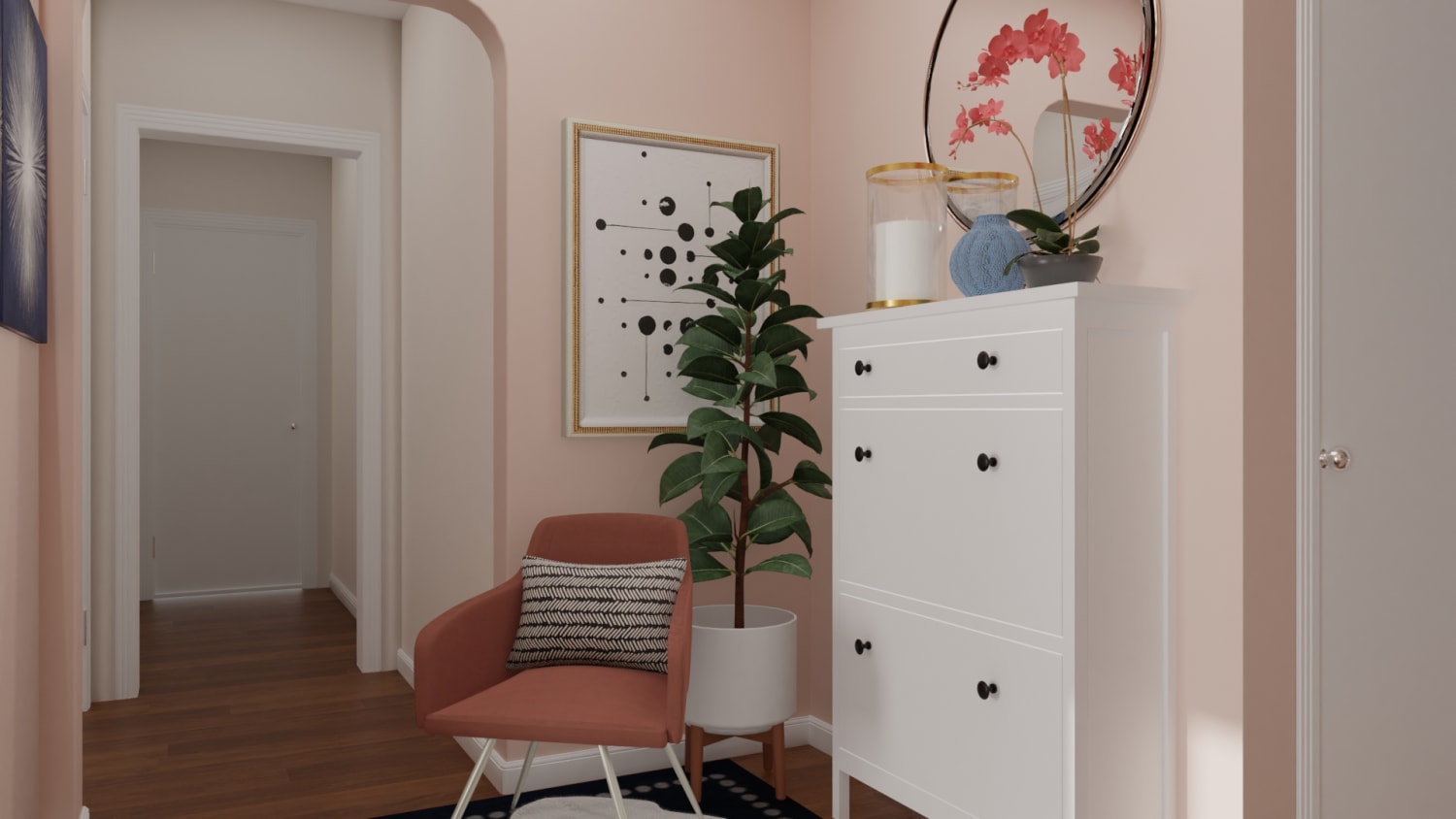 Pink and Feminine: Modern Glam Entryway Design By Spacejoy