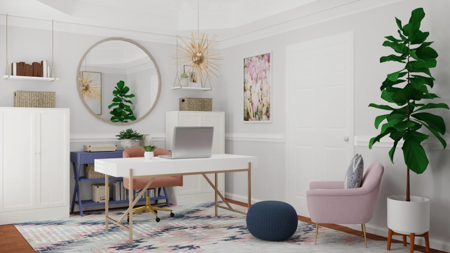 Extra Storage Space: Modern Glam Home Office Design By Spacejoy