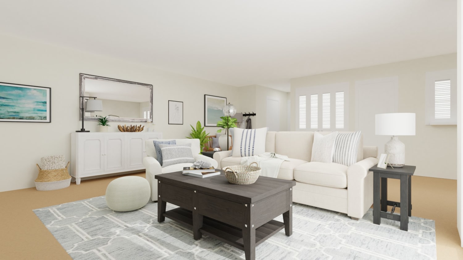 Beachy Vibes: Transitional Coastal Living Room Design By Spacejoy