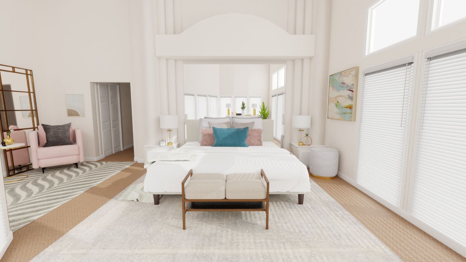 Pastel Accents: Elegant Glam Bedroom Design By Spacejoy