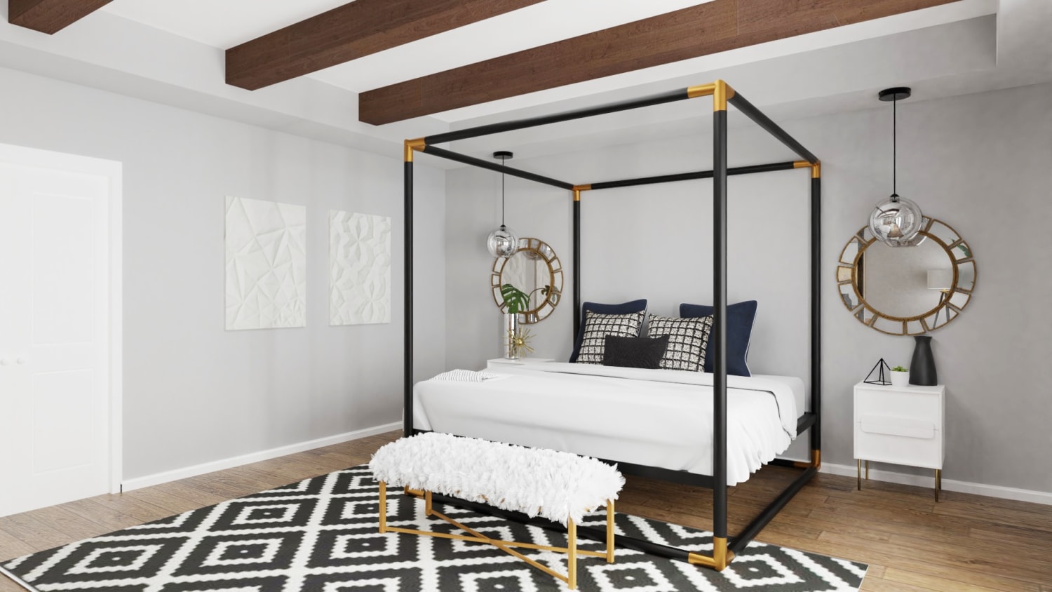 Canopy Bed: Glam Transitional Bedroom Design By Spacejoy