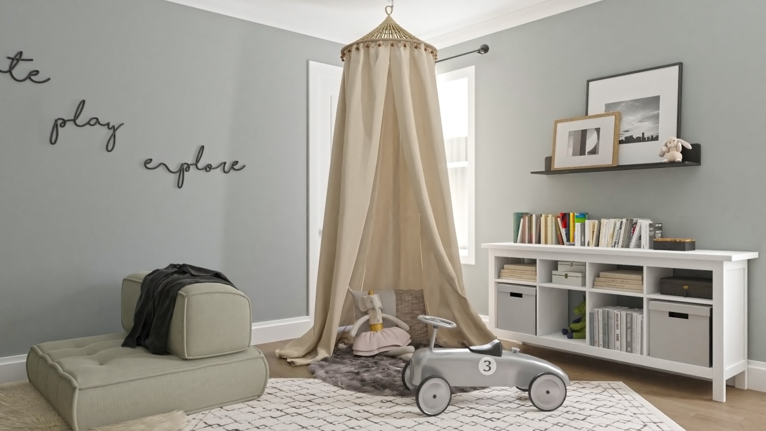 Neutral Kids Playroom: Modern Transitional Kids Room Design By Spacejoy