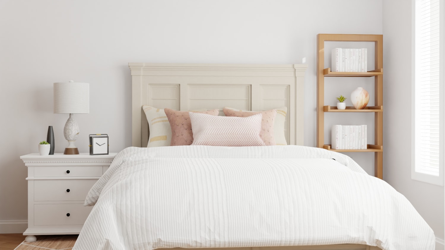 Blush Accents: Modern Farmhouse Bedroom Design By Spacejoy