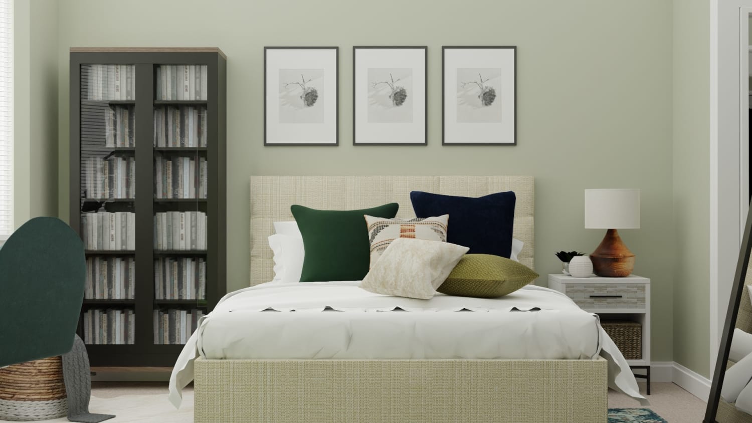 Emerald Accents Tween Room: Transitional Glam Bedroom Design By Spacejoy