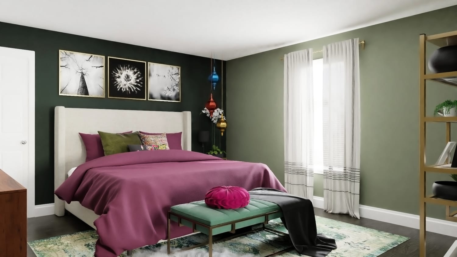 Jewel Tones: Modern Glam Bedroom Design By Spacejoy