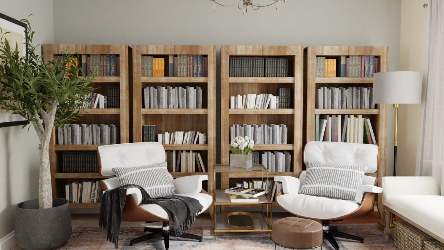 Home Library: Transitional Study Room Design By Spacejoy