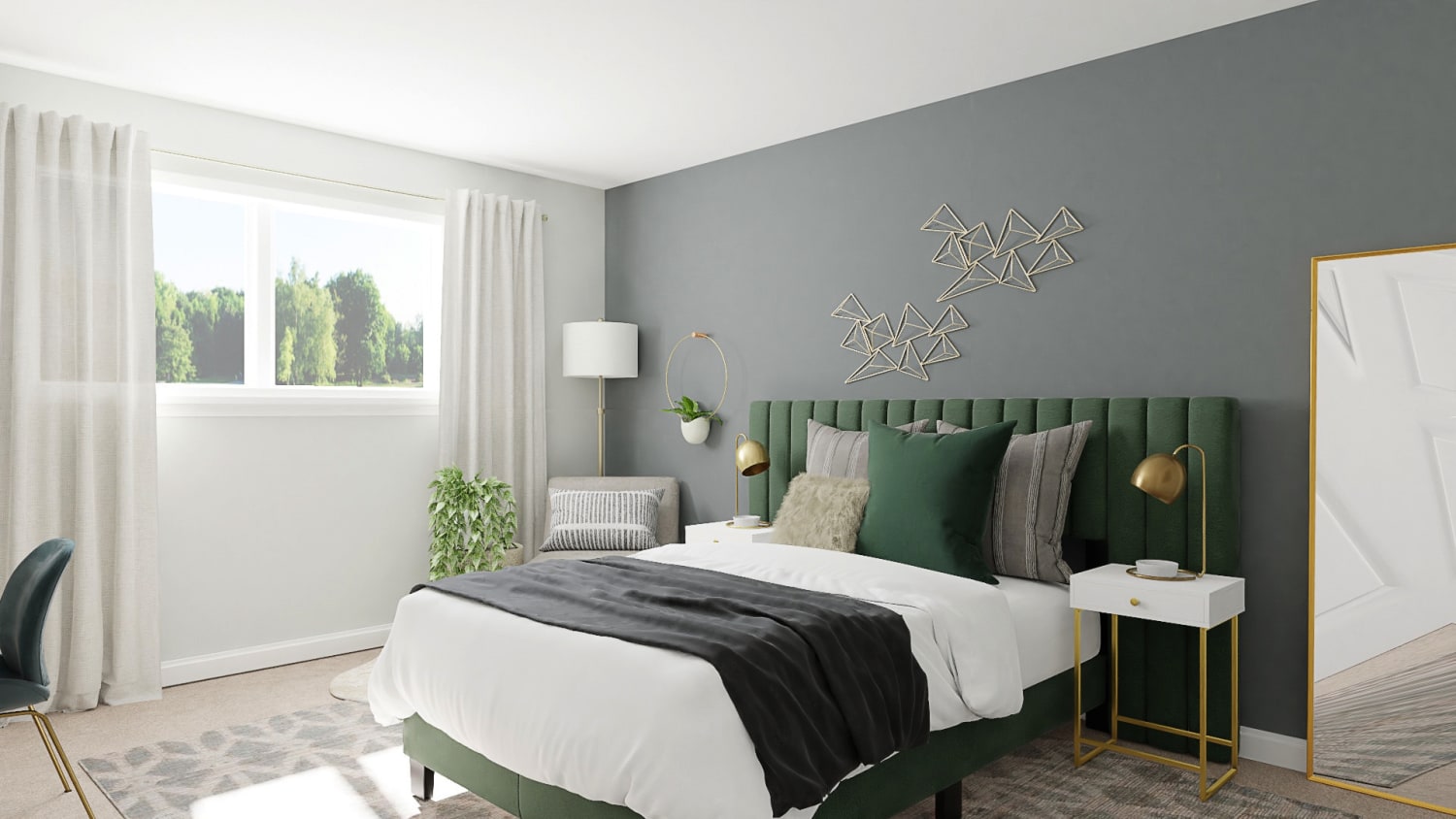 Green Velvets: Modern Glam Bedroom Design By Spacejoy