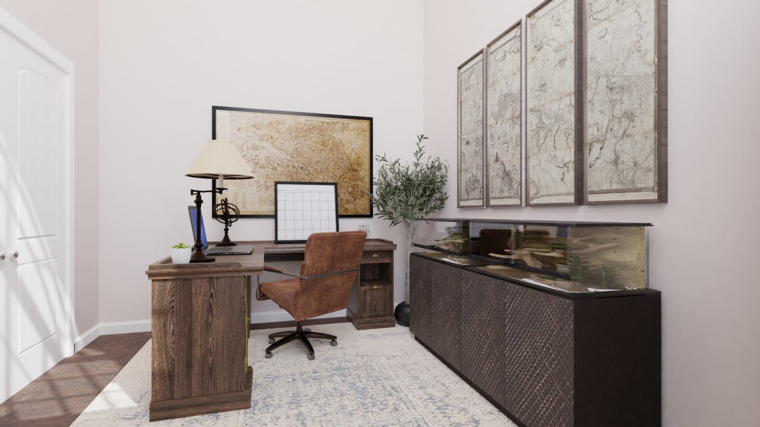 Masculine Workspace: Urban Rustic Home Office Design By Spacejoy