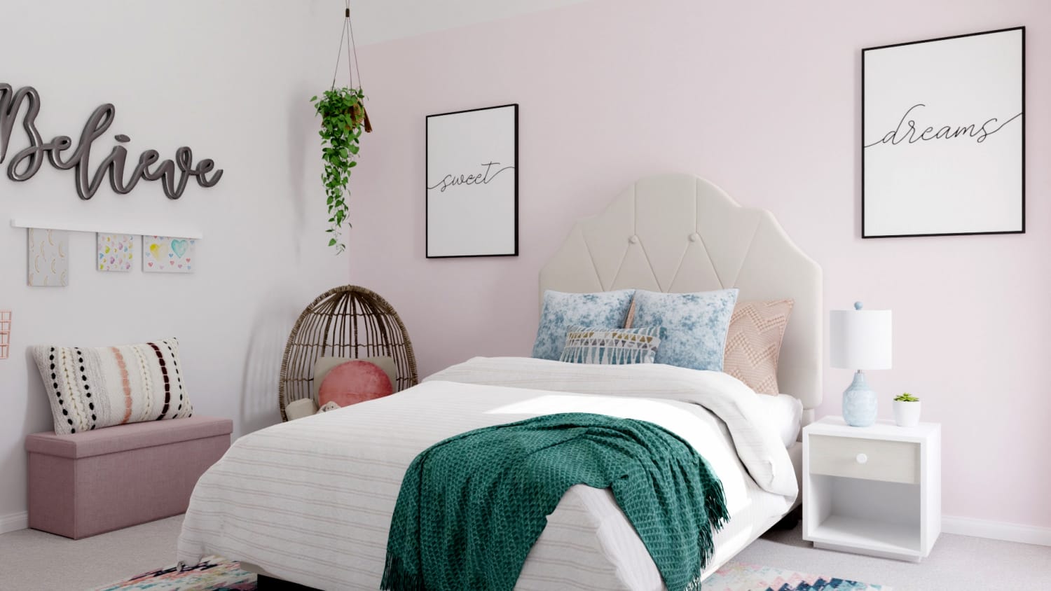 Pink Accents: Elegant Transitional Kids Room Design By Spacejoy