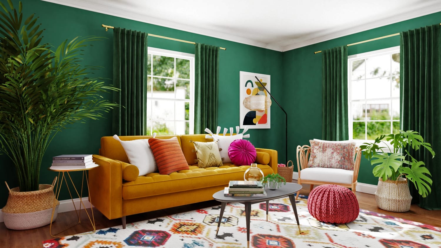 Unique Bold Living Room with Daring Boho-Eclectic Vibes Design By Spacejoy