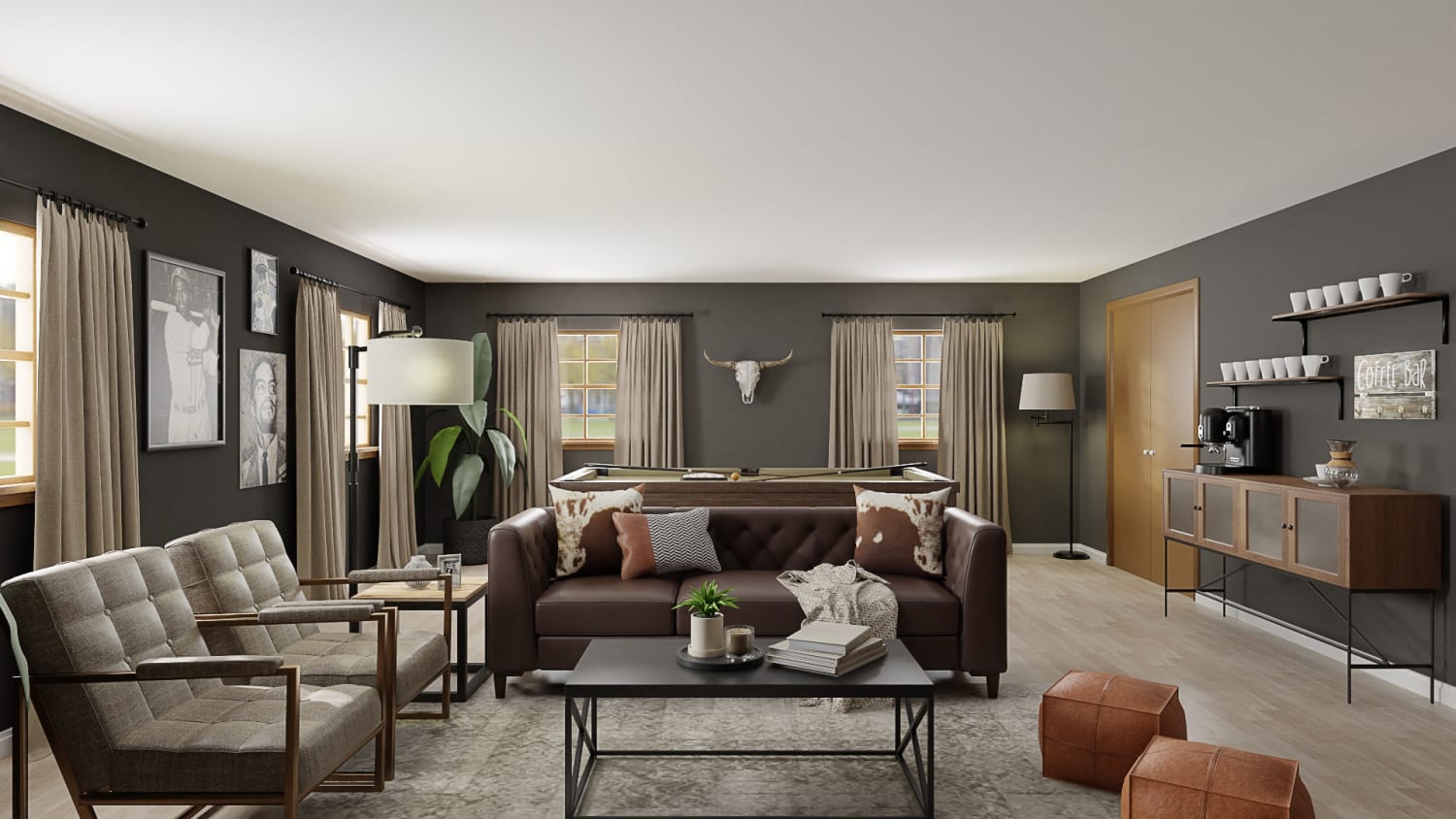 Adventure Into this Sleek, Urban Modern-Gentlemen Style Living Room Design By Spacejoy
