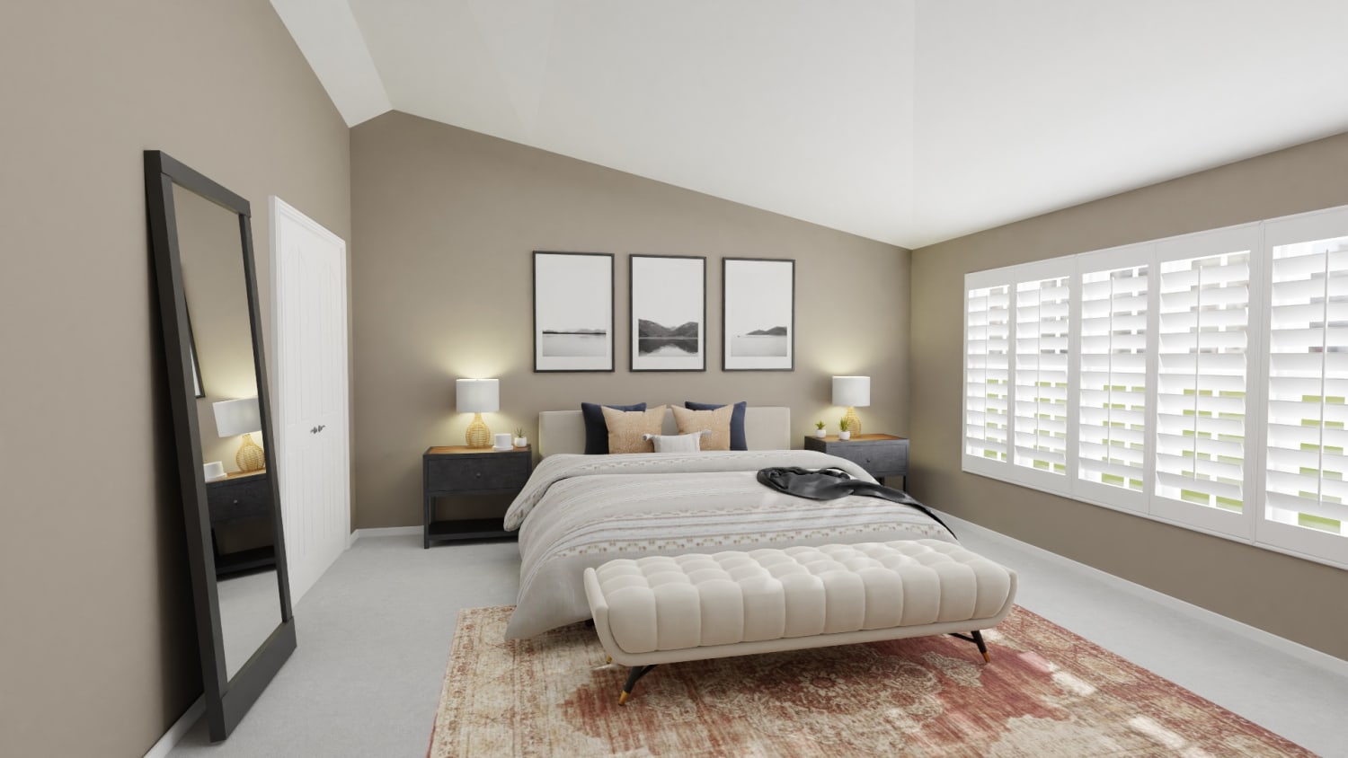 A Urban Modern Boho Bedroom with Bold Accents Design By Spacejoy