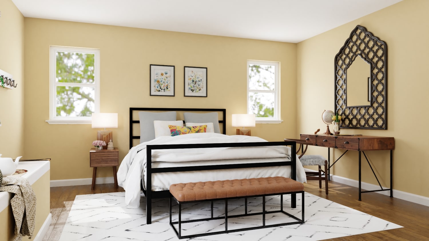 A Modern and Eclectic Bedroom with Boho Touches Design By Spacejoy