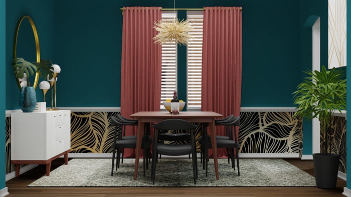 Bold Prints: Mid-Century Eclectic Dining Room Design View 2 By Spacejoy