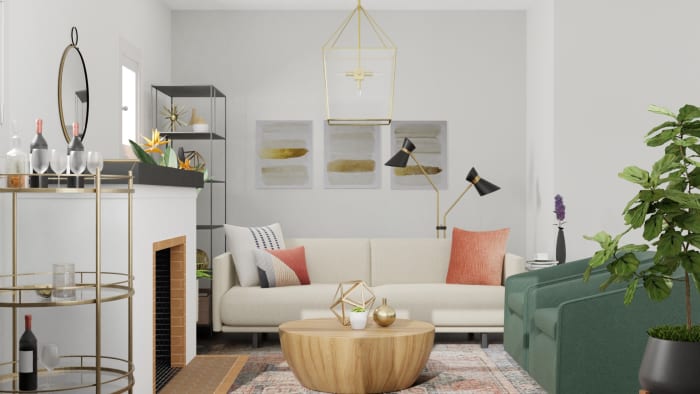 Combining Brass + Black Metals: Modern Glam Living Room Design View 3 By Spacejoy