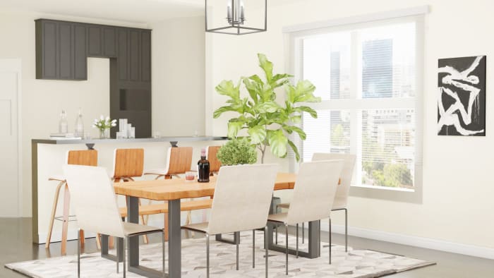 Airy Tones: Urban Farmhouse Dining Room Design View 3 By Spacejoy