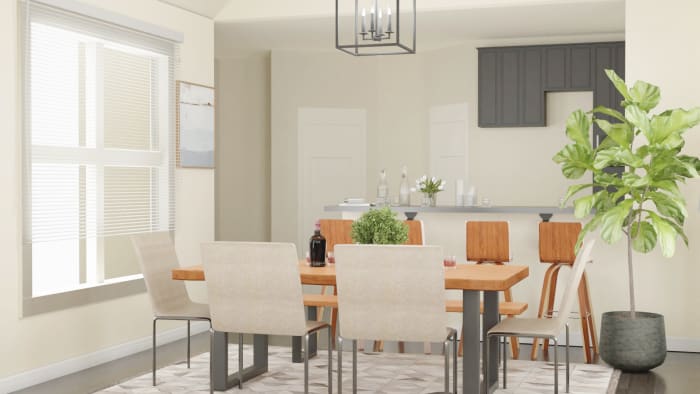 Airy Tones: Urban Farmhouse Dining Room Design View 4 By Spacejoy