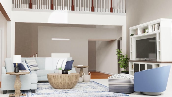 Large Gatherings: Traditional Farmhouse Living Room Design View 2 By Spacejoy