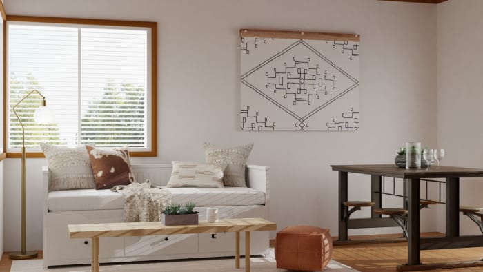 A Rustic Eclectic Studio with Multi-functional Furniture and a Daybed Design View 3 By Spacejoy