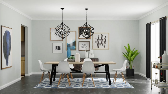 Urban Eclectic Dining Room in Geometric Motif Design View 2 By Spacejoy