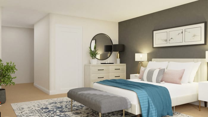 Gray, Whites and Clean Lines: Modern Transitional Bedroom Design View 2 By Spacejoy
