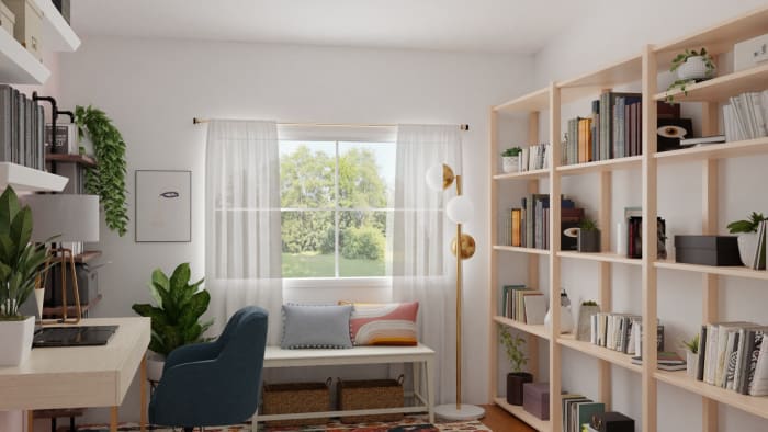 Extra Storage Space: Elegant Eclectic Office Design View 2 By Spacejoy