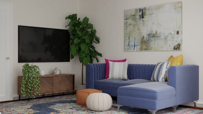 Jewel Tones: Rustic Eclectic Living Room Design View 2 By Spacejoy